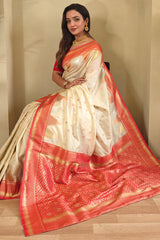 Precious Beige Soft Banarasi Silk Saree With Elegant Blouse Piece