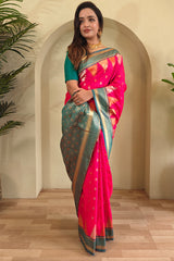 Precious Dark Pink Soft Banarasi Silk Saree With Elegant Blouse Piece