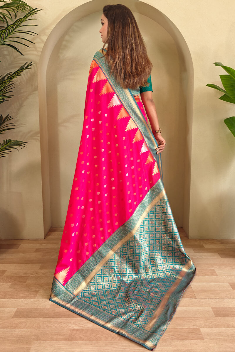 Precious Dark Pink Soft Banarasi Silk Saree With Elegant Blouse Piece
