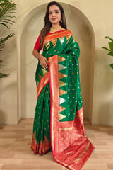 Precious Green Soft Banarasi Silk Saree With Elegant Blouse Piece