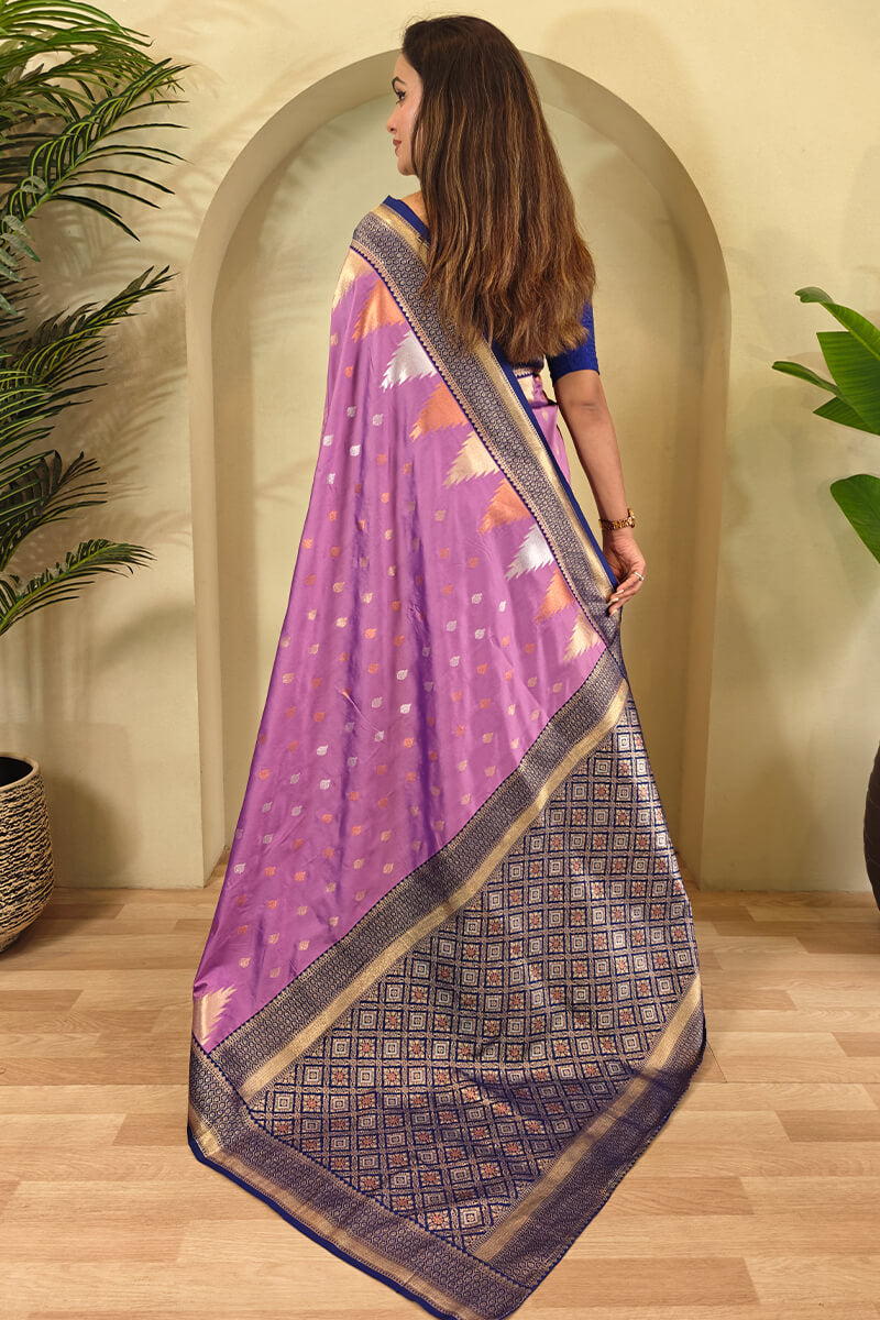 Precious Lavender Soft Banarasi Silk Saree With Elegant Blouse Piece