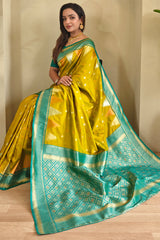 Precious Mehndi Soft Banarasi Silk Saree With Elegant Blouse Piece
