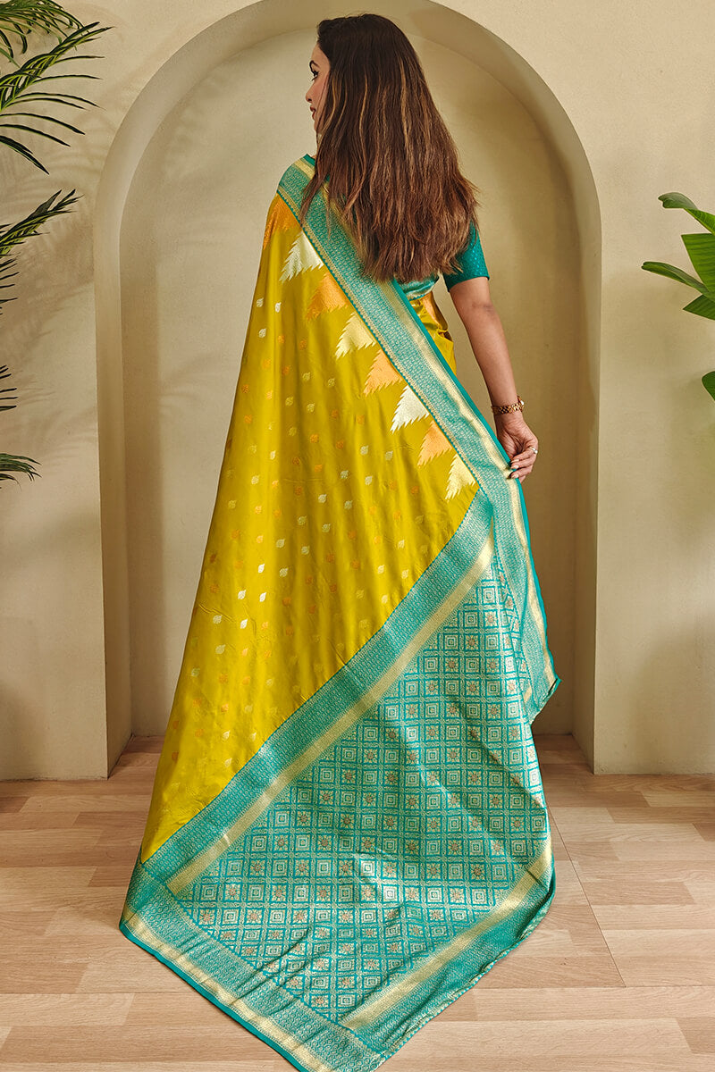 Precious Mehndi Soft Banarasi Silk Saree With Elegant Blouse Piece
