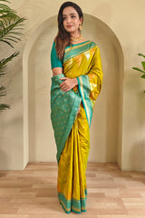 Precious Mehndi Soft Banarasi Silk Saree With Elegant Blouse Piece