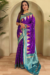 Appealing Purple Soft Banarasi Silk Saree With Elegant Blouse Piece
