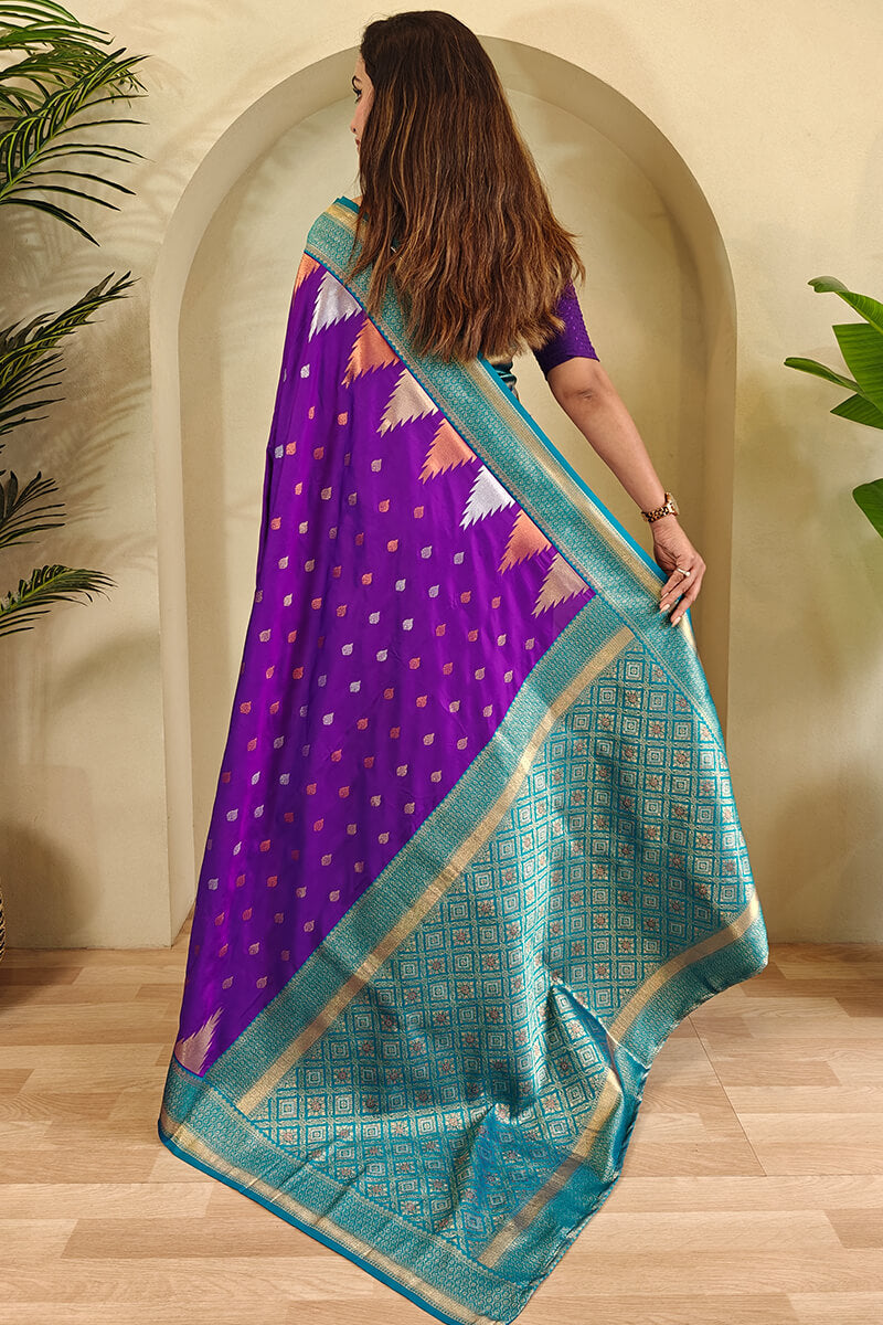 Appealing Purple Soft Banarasi Silk Saree With Elegant Blouse Piece