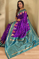 Appealing Purple Soft Banarasi Silk Saree With Elegant Blouse Piece