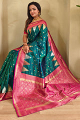 Precious Rama Soft Banarasi Silk Saree With Elegant Blouse Piece