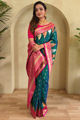 Precious Rama Soft Banarasi Silk Saree With Elegant Blouse Piece