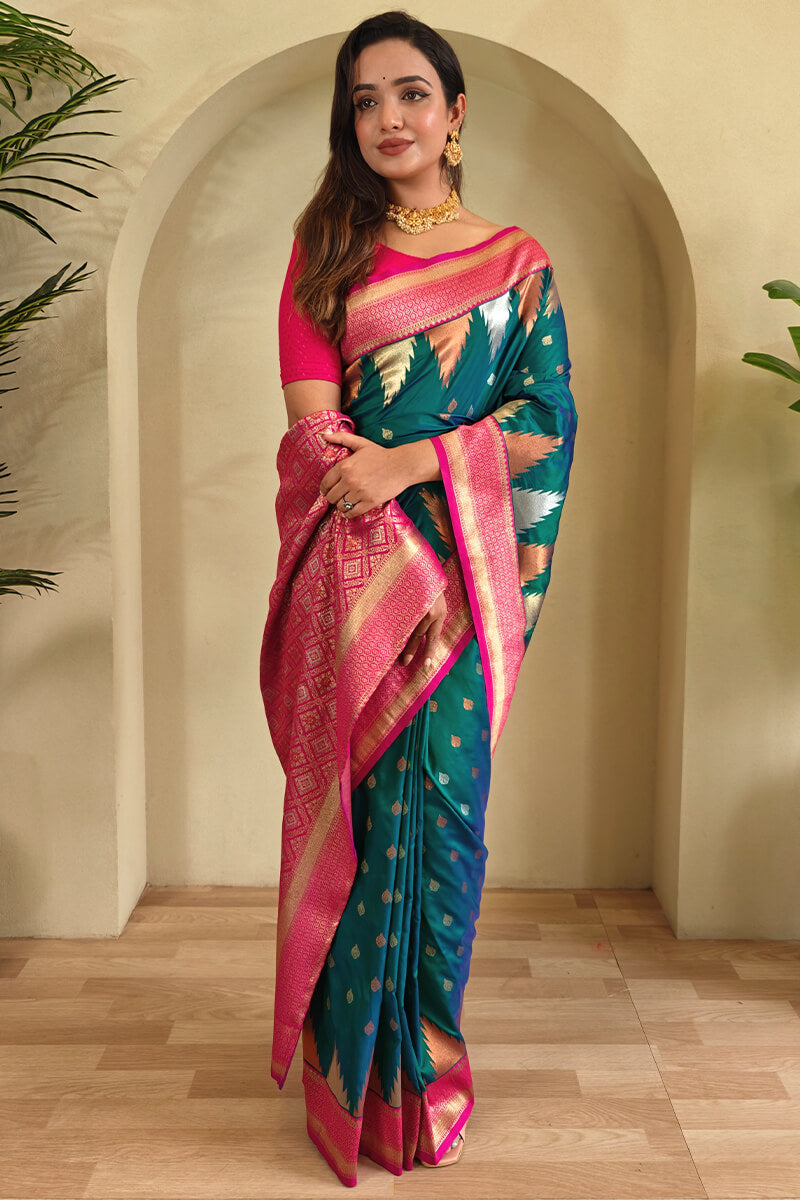 Precious Rama Soft Banarasi Silk Saree With Elegant Blouse Piece