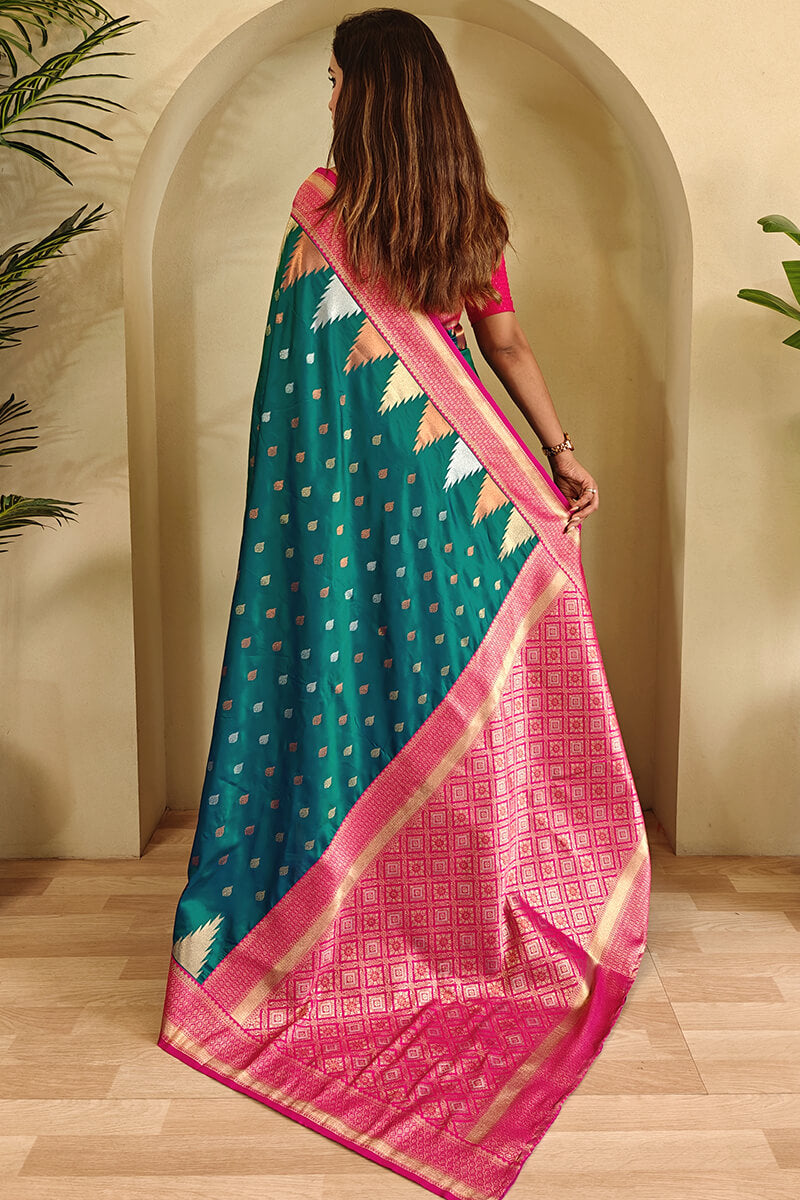 Precious Rama Soft Banarasi Silk Saree With Elegant Blouse Piece