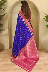 Adorable Royal Blue Soft Banarasi Silk Saree With Beleaguer Blouse Piece