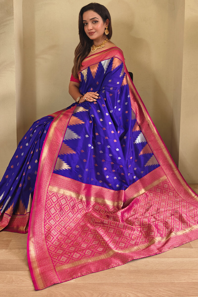 Adorable Royal Blue Soft Banarasi Silk Saree With Beleaguer Blouse Piece