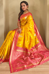 Precious Yellow Soft Banarasi Silk Saree With Elegant Blouse Piece
