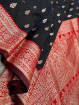 Magnetic Black Soft Banarasi Satin Silk Saree With Serendipity Blouse