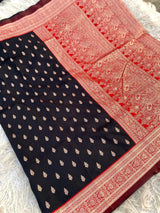 Magnetic Black Soft Banarasi Satin Silk Saree With Serendipity Blouse
