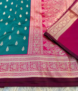 Unique Rama Soft Banarasi Satin Silk Saree With Gratifying Blouse