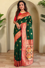 Surpassing Dark Green Soft Banarasi Silk Saree With Ravishing Blouse Piece