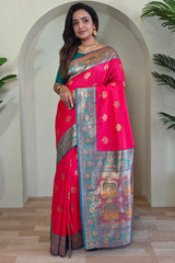 Mesmeric Dark Pink Soft Banarasi Silk Saree With Twirling Blouse Piece