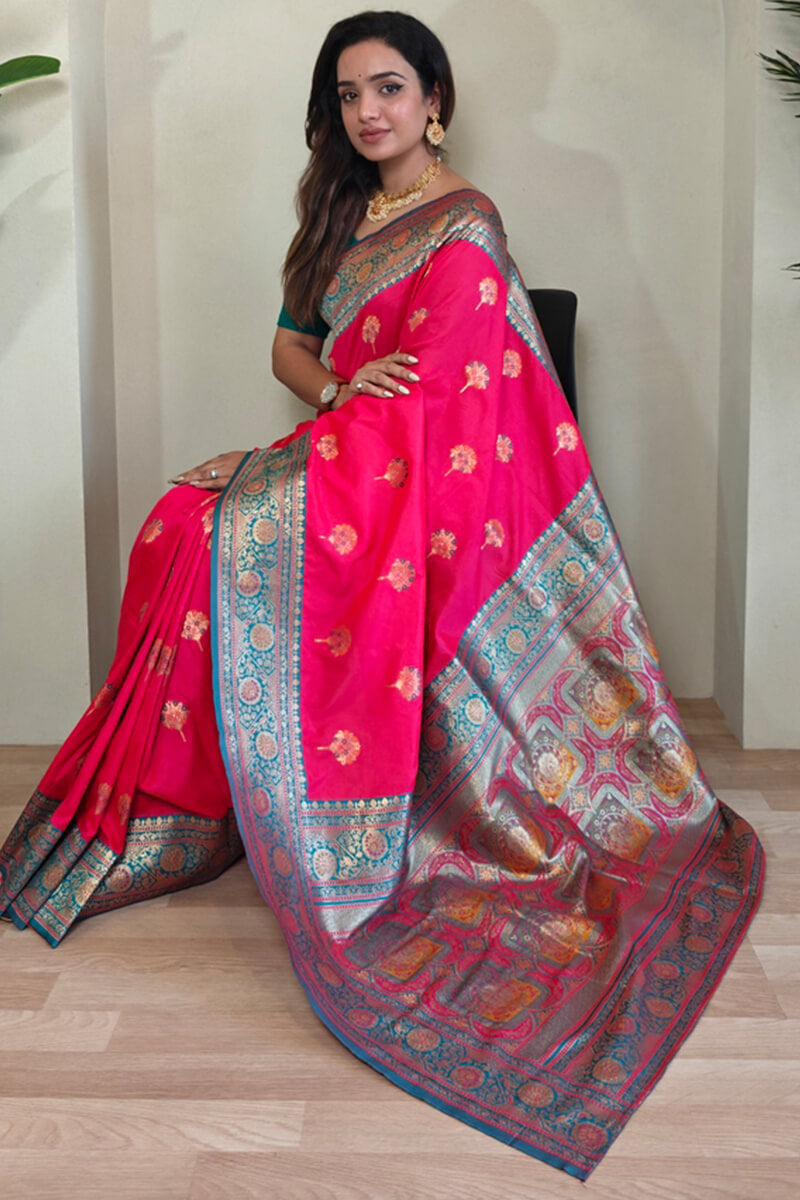 Mesmeric Dark Pink Soft Banarasi Silk Saree With Twirling Blouse Piece
