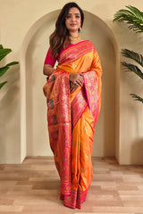 Eloquence Orange Soft Banarasi Silk Saree With Mellifluous Blouse Piece