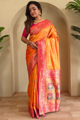 Eloquence Orange Soft Banarasi Silk Saree With Mellifluous Blouse Piece