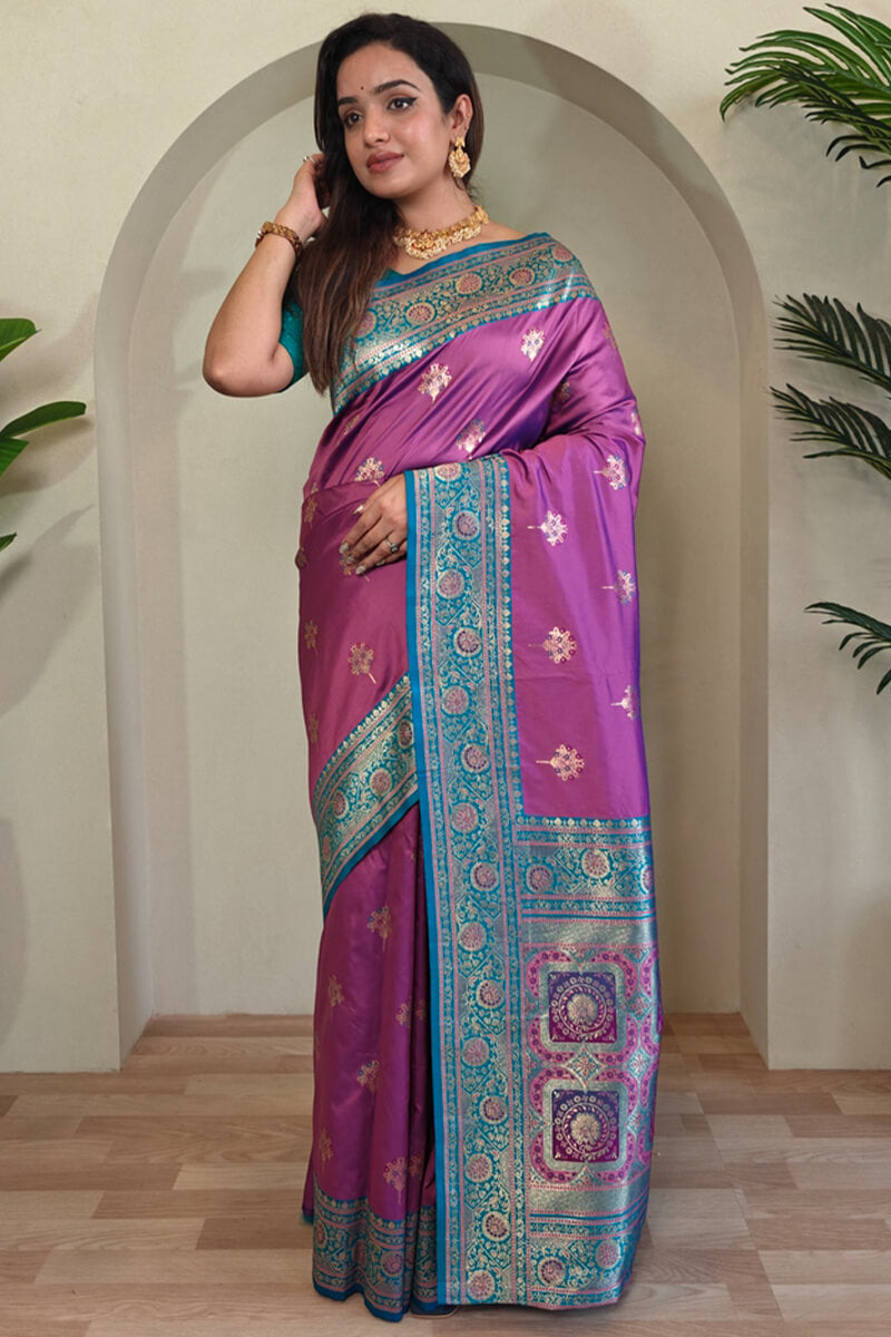 Sempiternal Pink Soft Banarasi Silk Saree With Denouement Blouse Piece