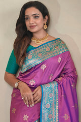 Sempiternal Pink Soft Banarasi Silk Saree With Denouement Blouse Piece