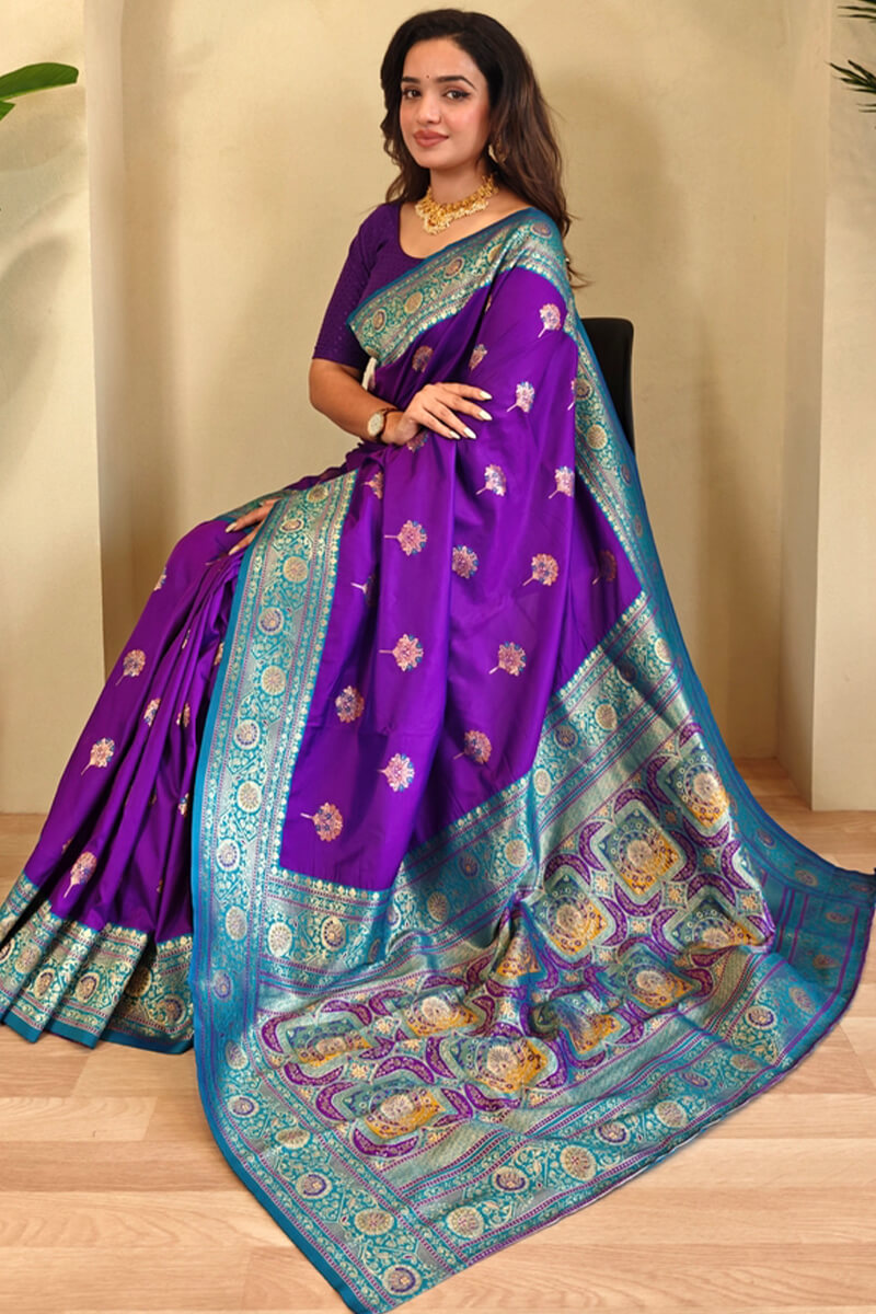 Splendiferous Purple Soft Banarasi Silk Saree With Enchanting Blouse Piece