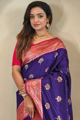 Profuse Royal Blue Soft Banarasi Silk Saree With Resplendent Blouse Piece