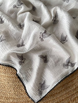 Amazing Off White Embroidery Work Crush Silk Saree With Improbable Blouse Piece