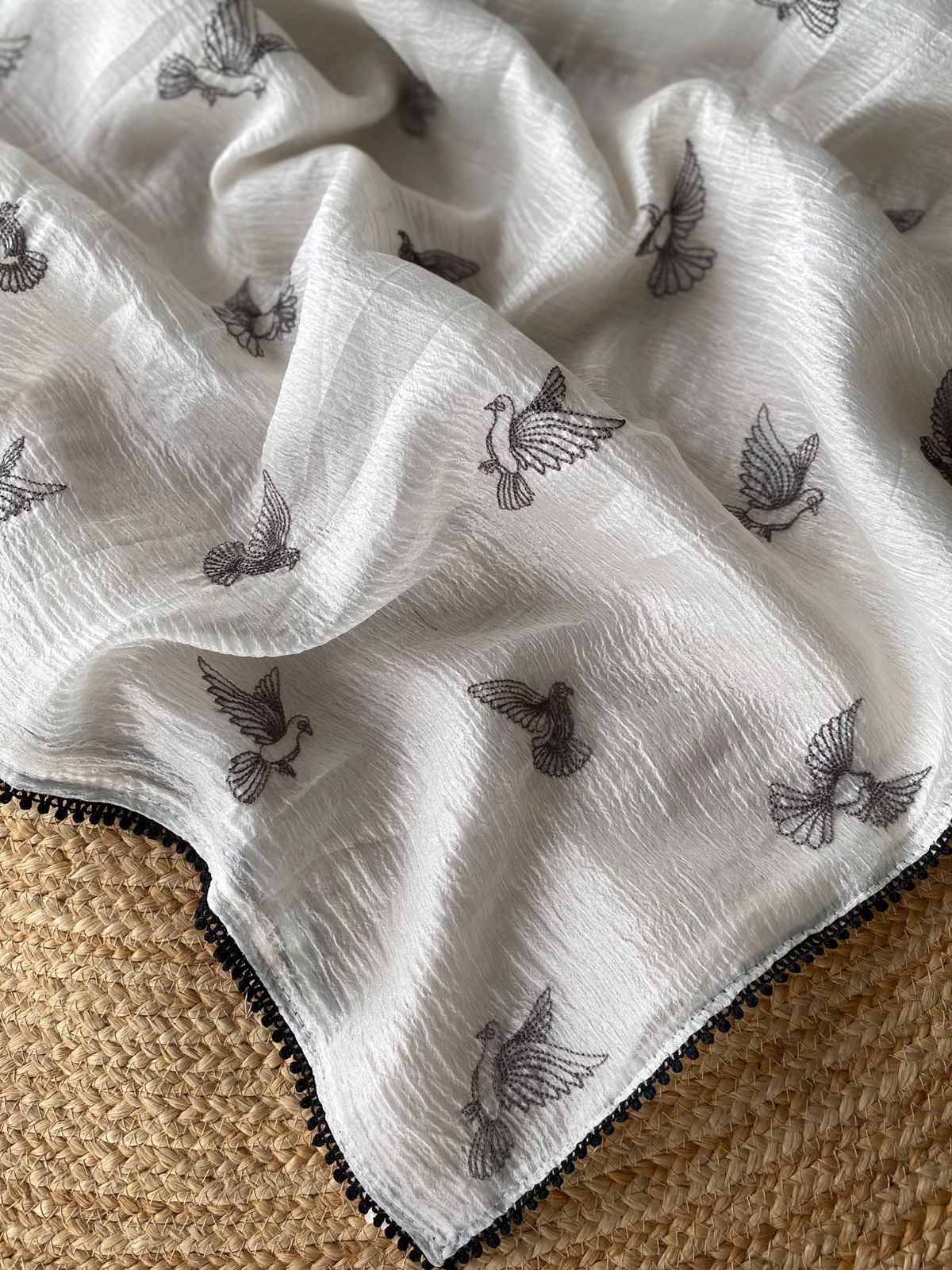 Amazing Off White Embroidery Work Crush Silk Saree With Improbable Blouse Piece