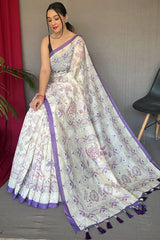 Prodigal White Cotton Silk Saree With Dulcet Blouse Piece