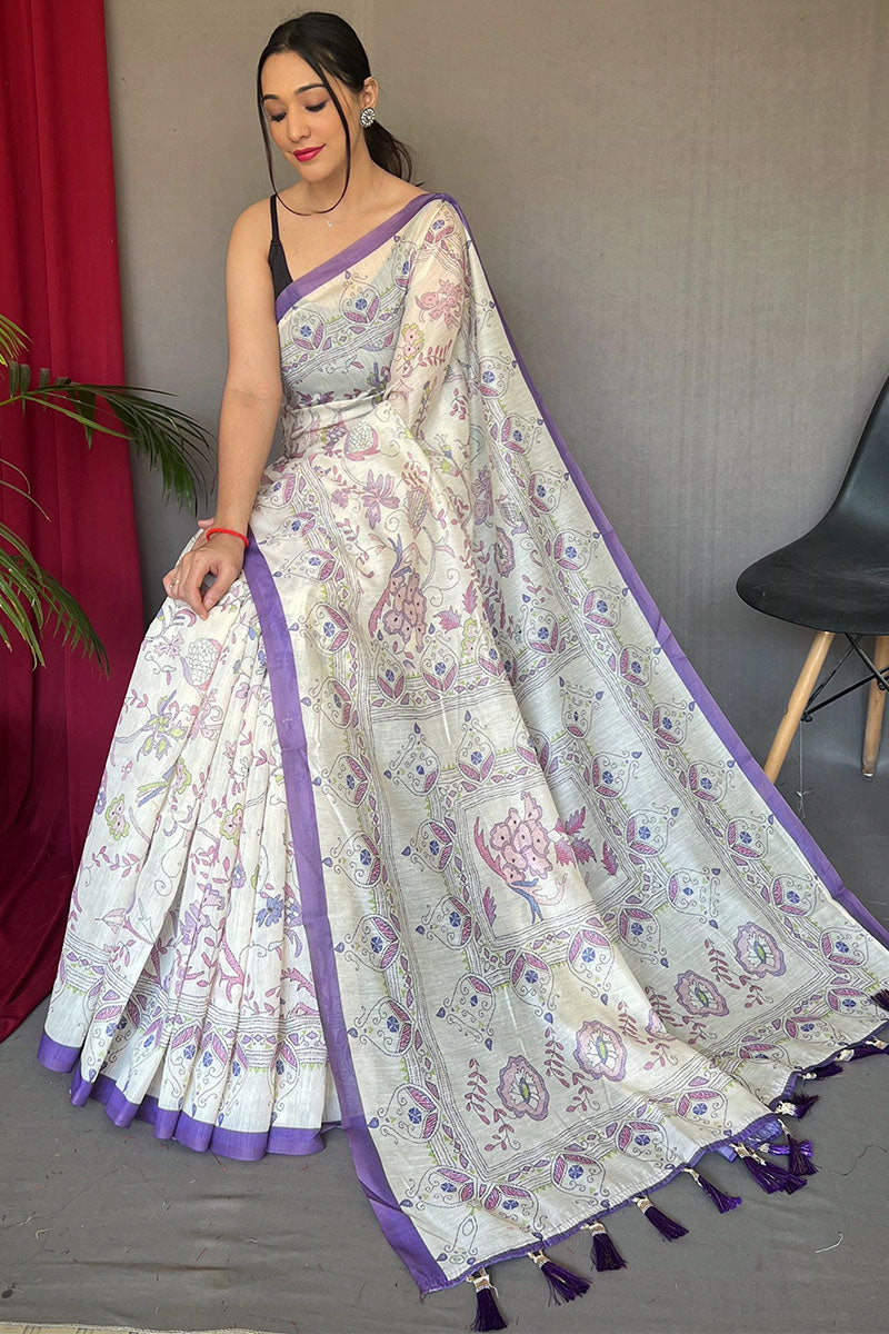 Prodigal White Cotton Silk Saree With Dulcet Blouse Piece - Mameraa