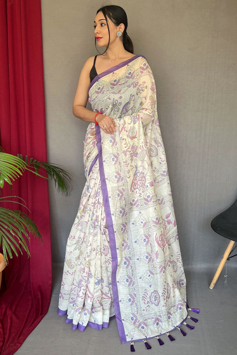 Prodigal White Cotton Silk Saree With Dulcet Blouse Piece - Mameraa