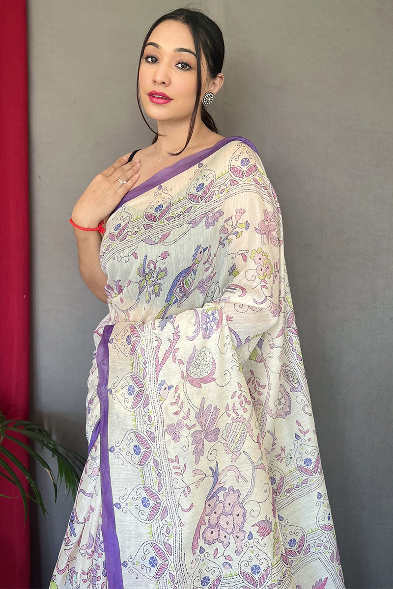 Prodigal White Cotton Silk Saree With Dulcet Blouse Piece - Mameraa