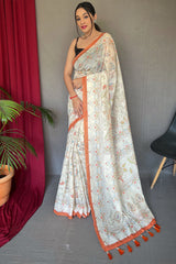 Devastating White Cotton Silk Saree With Radiant Blouse Piece