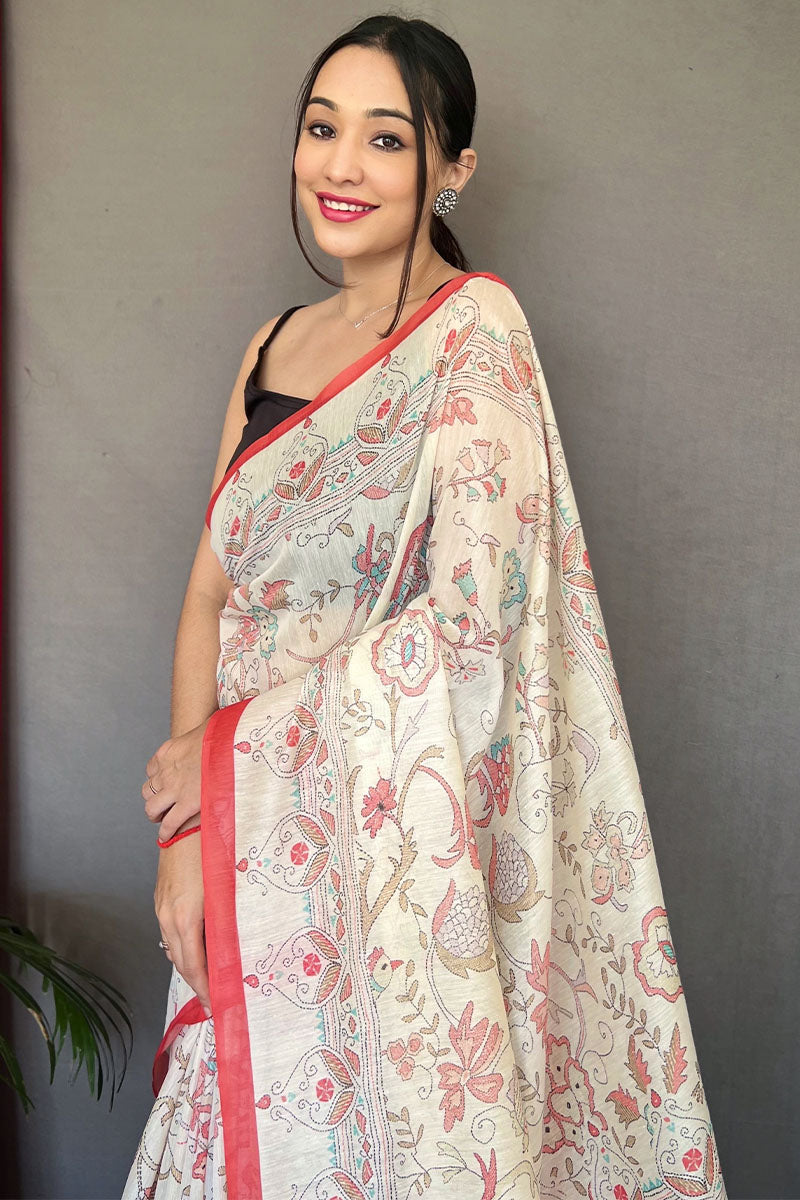Splendorous White Cotton Silk Saree With Inimitable Blouse Piece - Mameraa