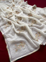 Arresting Off White Sequence Work Crush Silk Saree With Luxuriant Blouse Piece