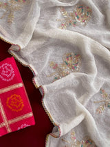 Arresting Off White Sequence Work Crush Silk Saree With Luxuriant Blouse Piece