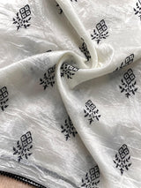 Snazzy Off White Embroidery Work Crush Silk Saree With Assemblage Blouse Piece