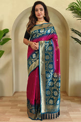 Appealing Dark Pink Soft Banarasi Silk Saree With Gossamer Blouse Piece