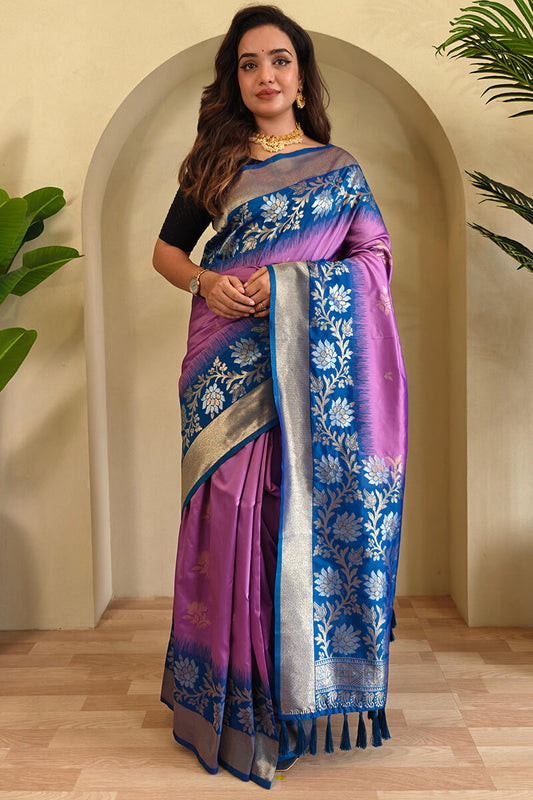 Lustrous Pink Soft Banarasi Silk Saree With Enticing Blouse Piece