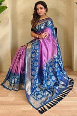 Lustrous Pink Soft Banarasi Silk Saree With Enticing Blouse Piece