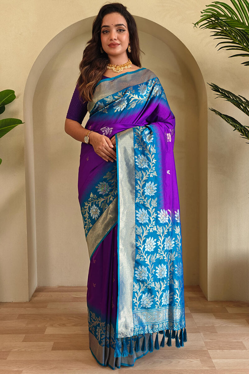 Conflate Purple Soft Banarasi Silk Saree With Magnetic Blouse Piece