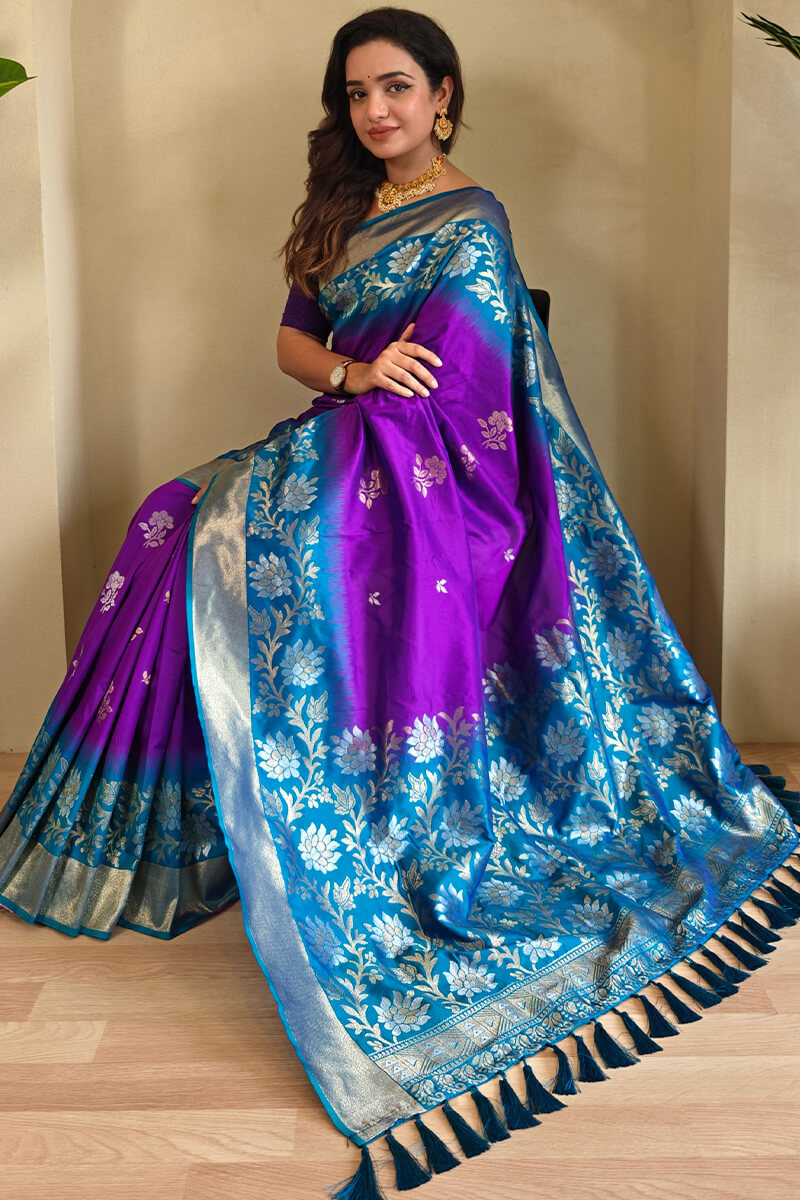 Conflate Purple Soft Banarasi Silk Saree With Magnetic Blouse Piece