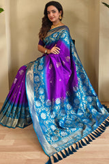 Conflate Purple Soft Banarasi Silk Saree With Magnetic Blouse Piece