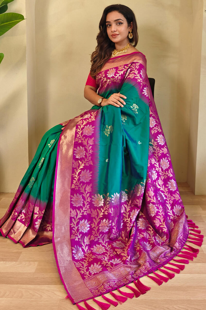 Jazzy Rama Soft Banarasi Silk Saree With Fantabulous Blouse Piece