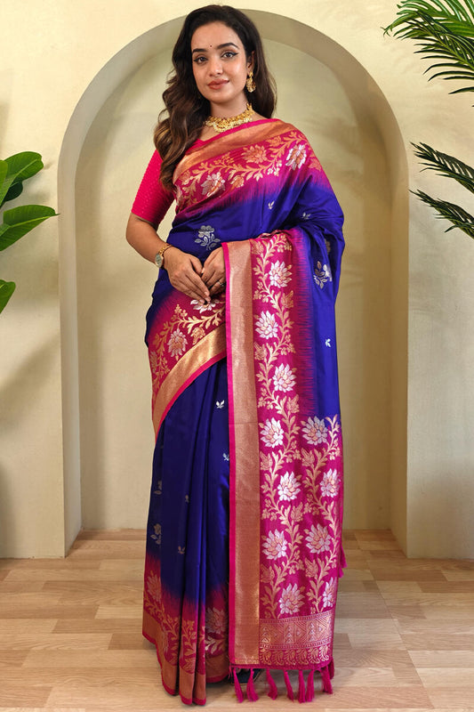 Entrancing Royal Blue Soft Banarasi Silk Saree With Supernal Blouse Piece