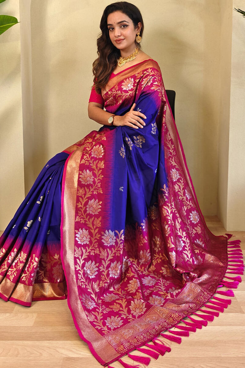 Entrancing Royal Blue Soft Banarasi Silk Saree With Supernal Blouse Piece